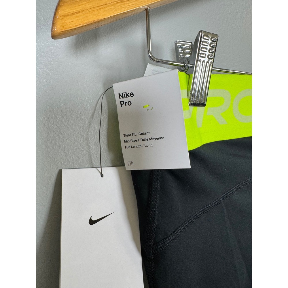 Nike Pro Womens Mid Rise Full Length Training Leggings Black Volt CZ9779-013 M - Picture 3 of 8